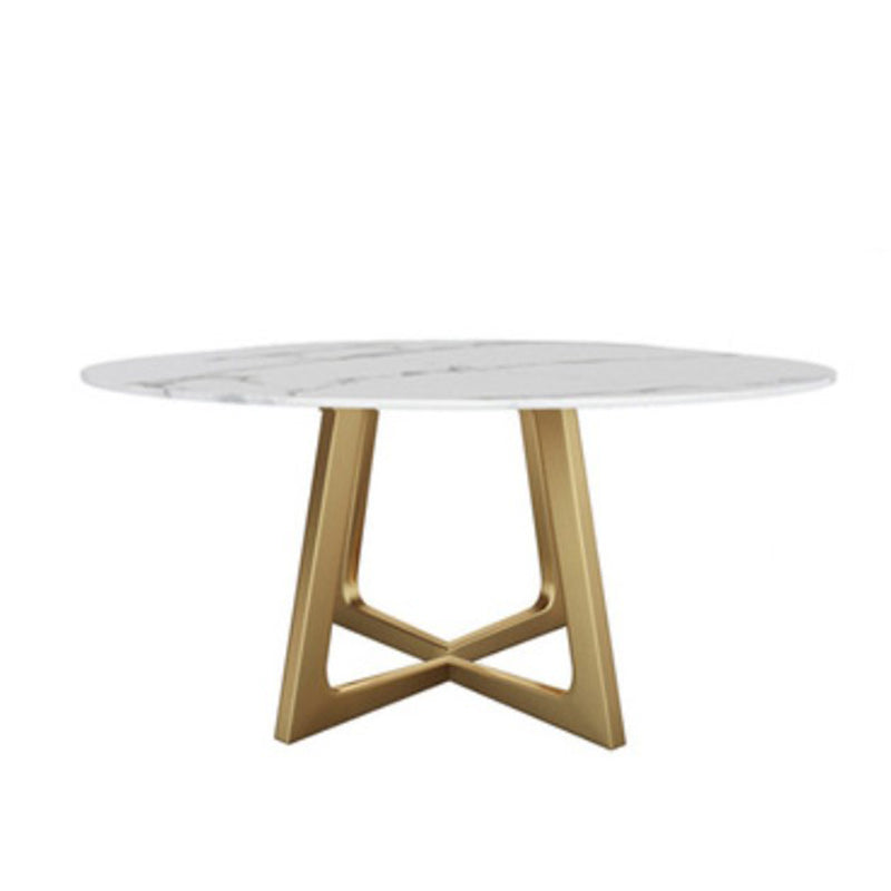 Glam Style Stone Round Dining Table with Gold Base for Living Room