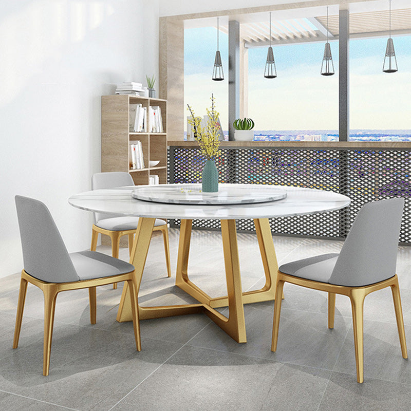 Glam Style Stone Round Dining Table with Gold Base for Living Room