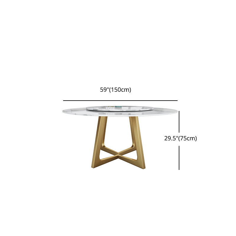Glam Style Stone Round Dining Table with Gold Base for Living Room