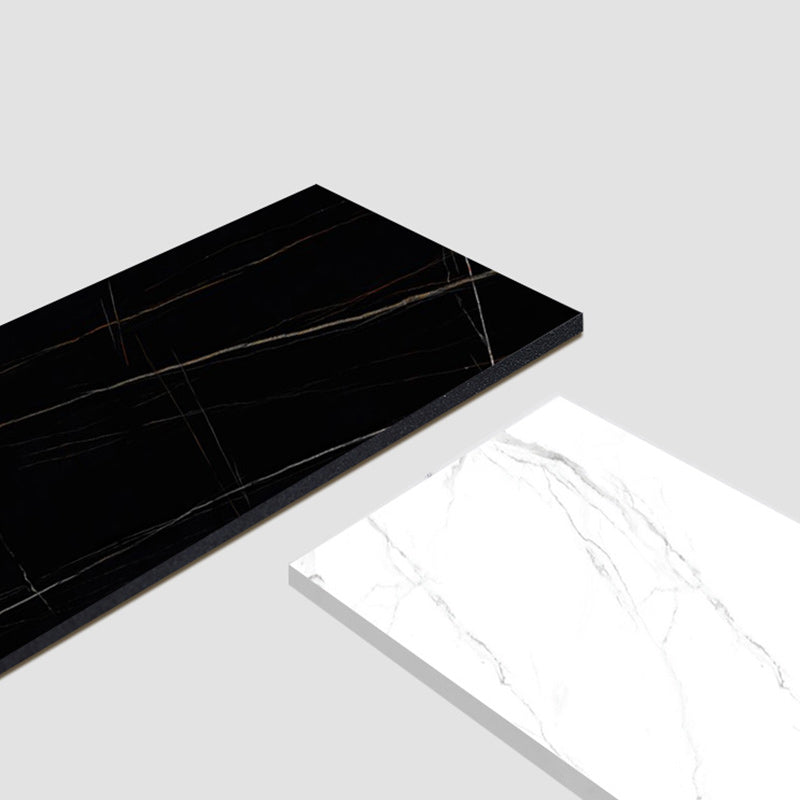 Glam Stone Dining Table Rectangle Iron Table with Double Pedestal Table