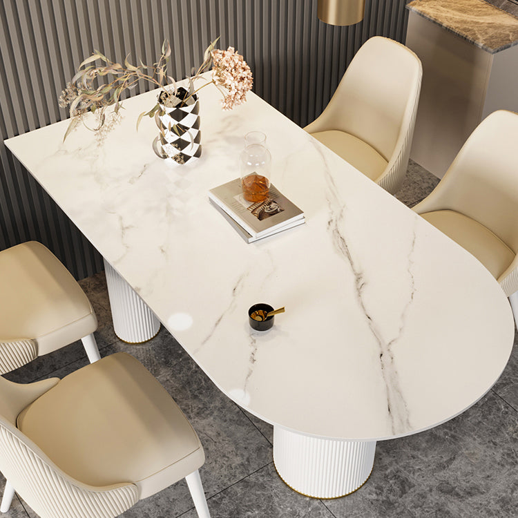 Modern Style Dining Table Sintered Stone Table with Metal Base for Home