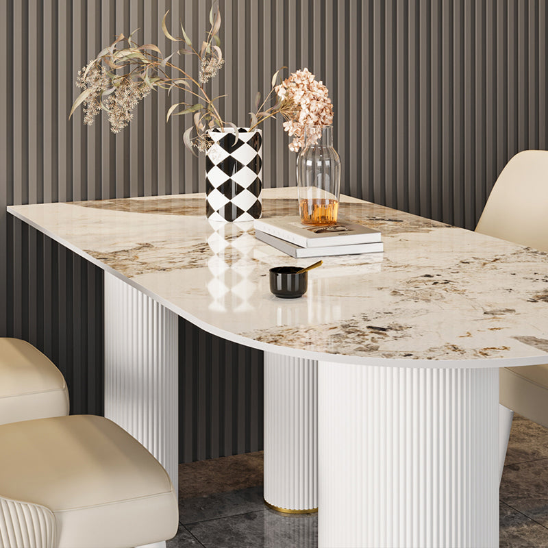 Modern Style Dining Table Sintered Stone Table with Metal Base for Home