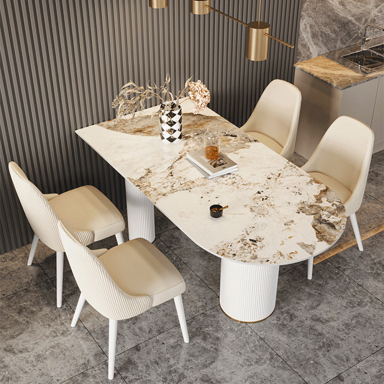 Modern Style Dining Table Sintered Stone Table with Metal Base for Home