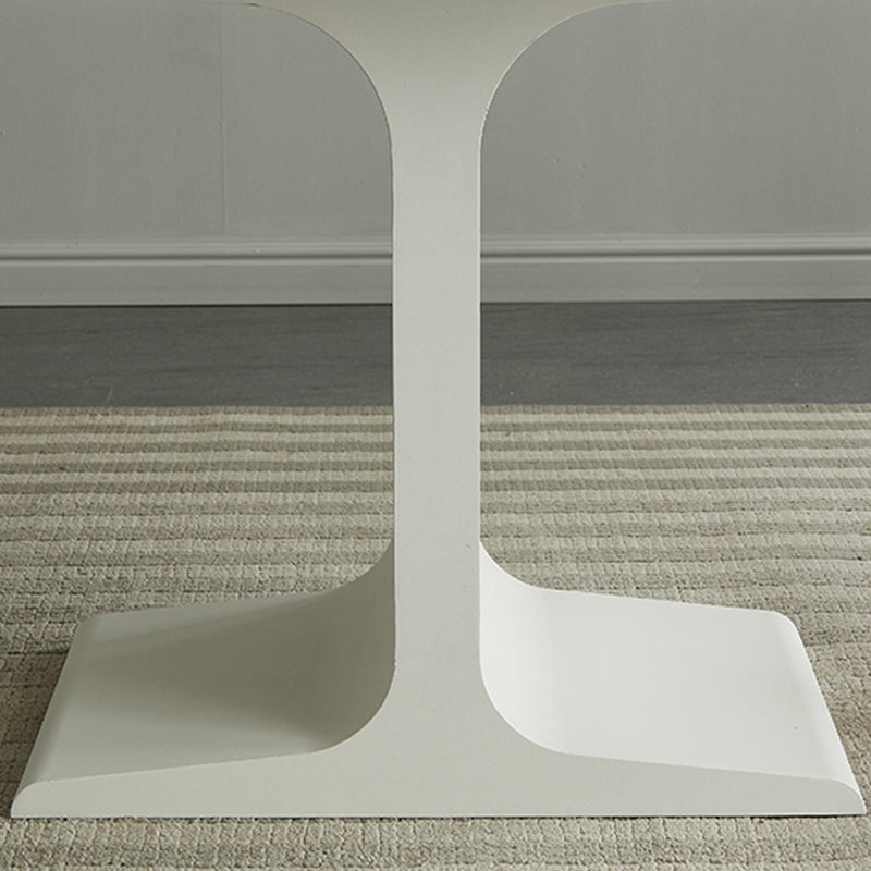 White Stone and Steel Dinner Table Rectangle Pedestal Casual Dining Table