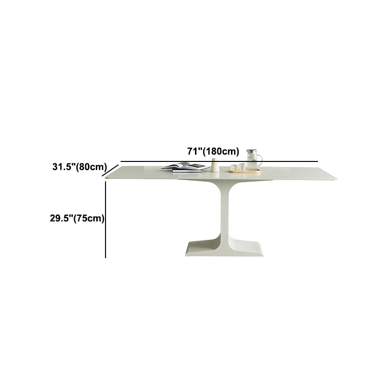 White Stone and Steel Dinner Table Rectangle Pedestal Casual Dining Table