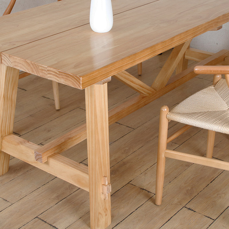Rectangle Solid Wood Dining Room Table Modern Trestle Counter Table in Natural