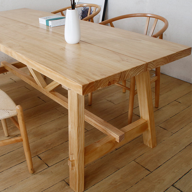 Rectangle Solid Wood Dining Room Table Modern Trestle Counter Table in Natural