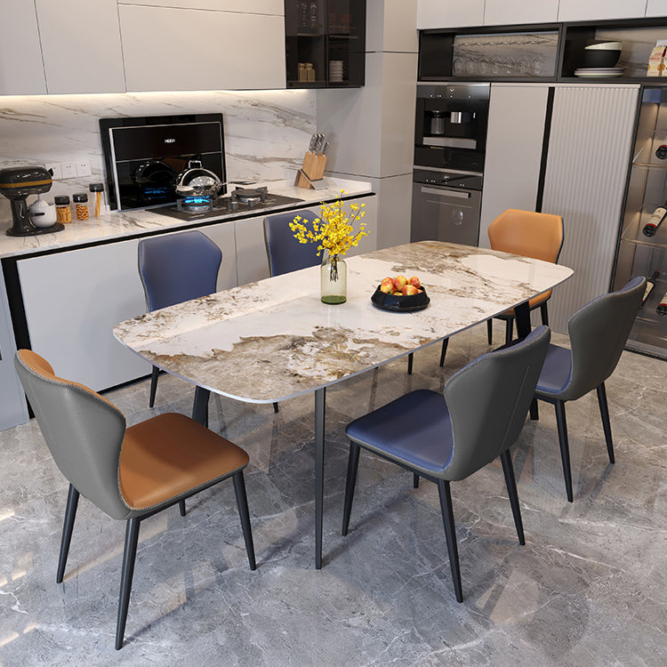 Modern Style Dining Table Sintered Stone Rectangle Table with Metal Base