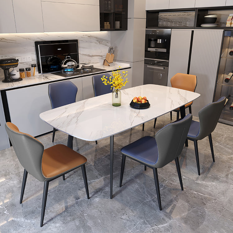 Modern Style Dining Table Sintered Stone Rectangle Table with Metal Base
