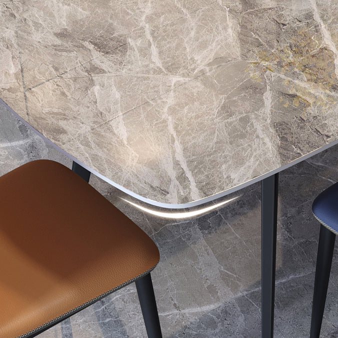 Modern Style Dining Table Sintered Stone Rectangle Table with Metal Base