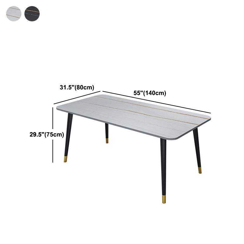 Rectangle Dining Table White and Black Stone Modern Dining Table