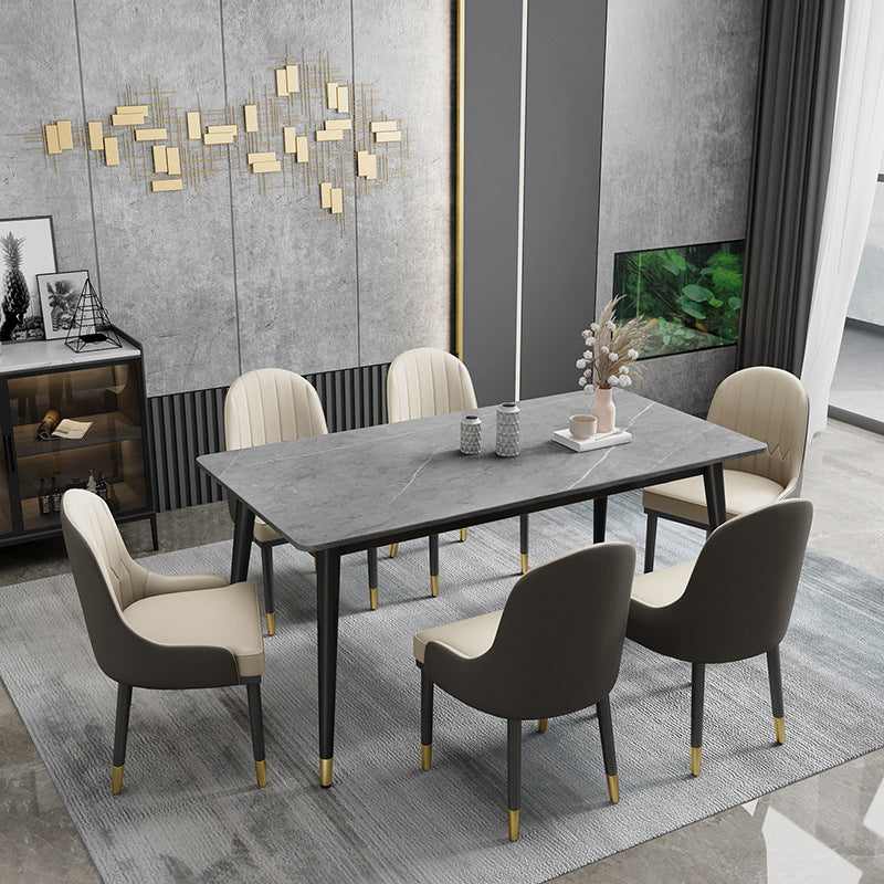 Rectangle Dining Table White and Gray Stone Modern Dining Table