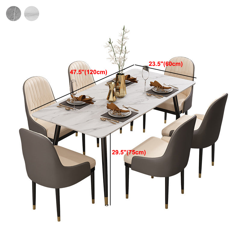 Rectangle Dining Table White and Gray Stone Modern Dining Table