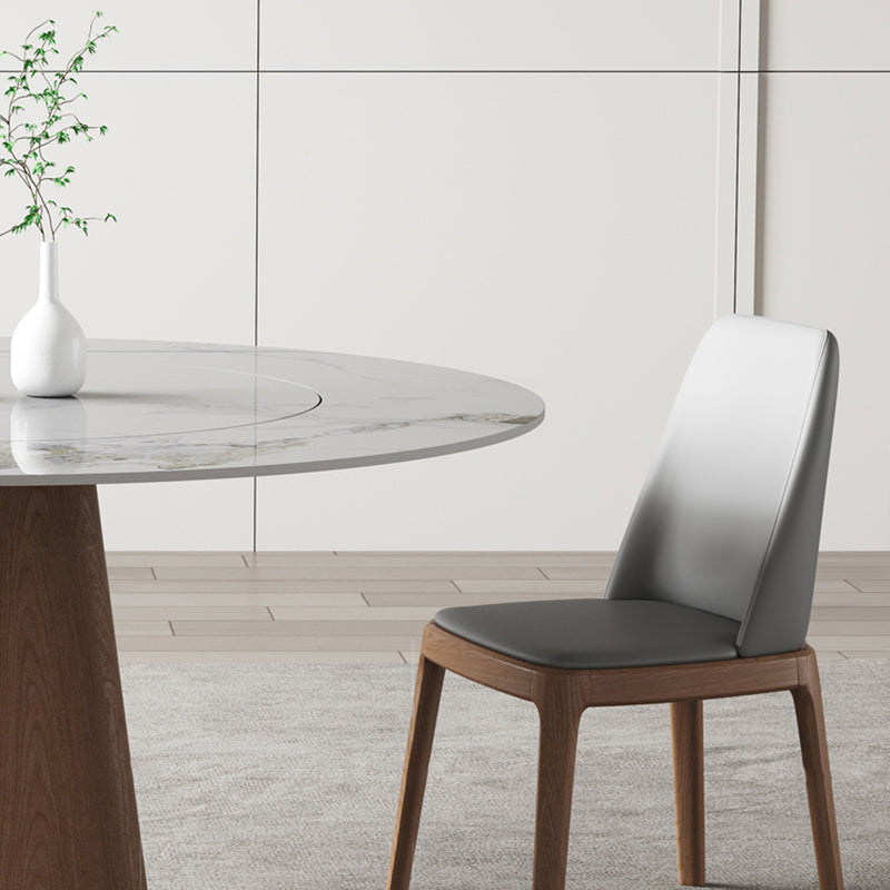 Modern Stone White Dining Table Round Furniture with Solid Wood Pedestal Base