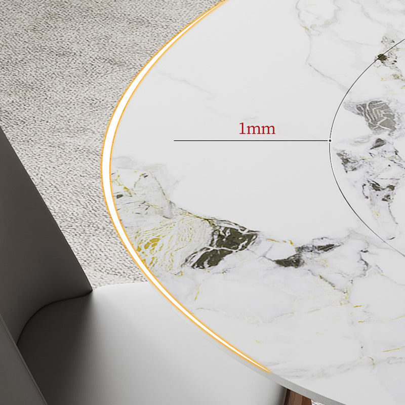 Modern Stone White Dining Table Round Furniture with Solid Wood Pedestal Base