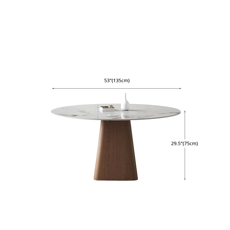 Modern Stone White Dining Table Round Furniture with Solid Wood Pedestal Base