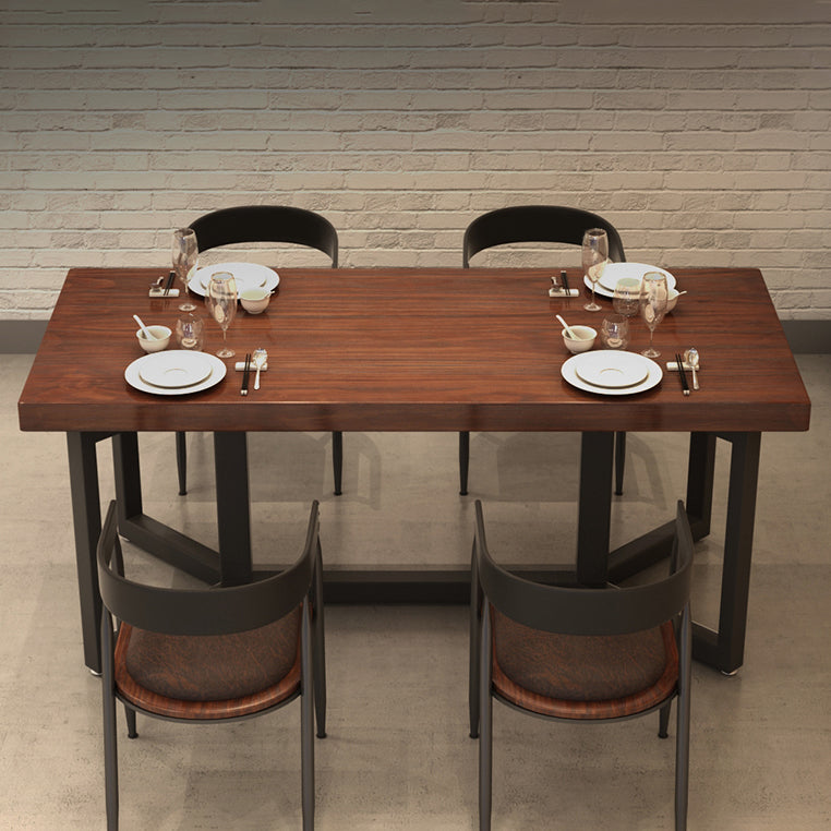 Rectangle Solid Wood Dining Table Industrial Style Brown Dining Table with Black Frame