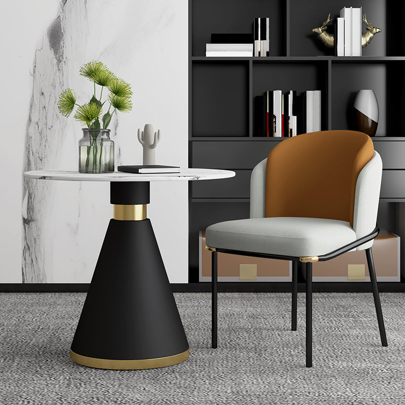 Metal Contemporary Round Dining Table Sintered Stone Top Table with Black Pedestal