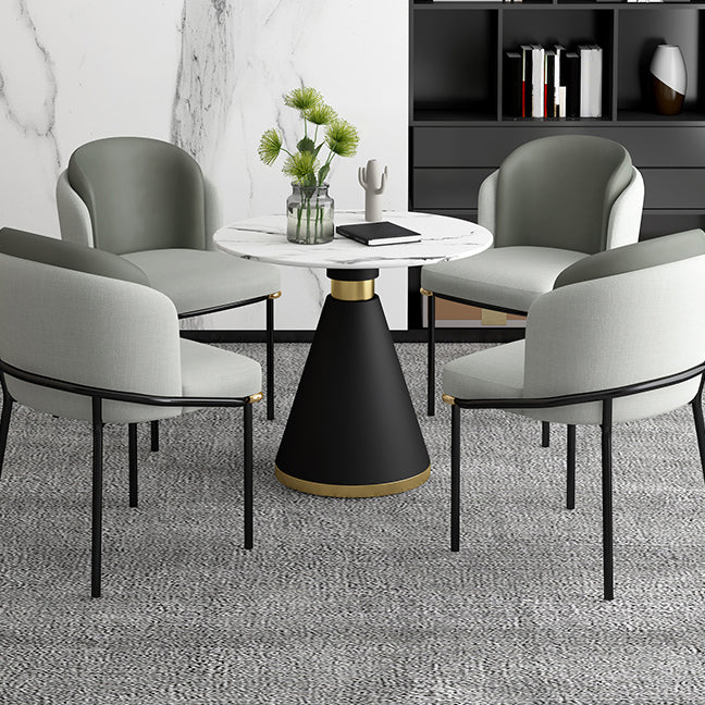 Metal Contemporary Round Dining Table Sintered Stone Top Table with Black Pedestal