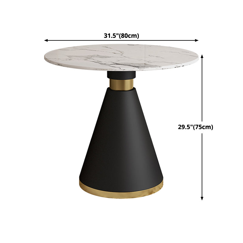 Metal Contemporary Round Dining Table Sintered Stone Top Table with Black Pedestal