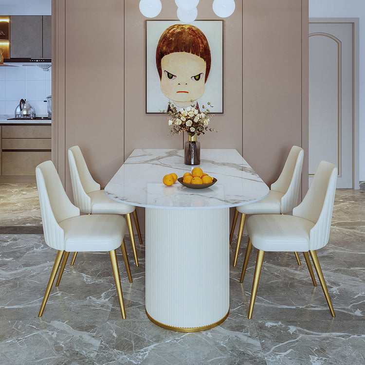 Stone Top Dining Table Modern Dining Table with Double Pedestal Base