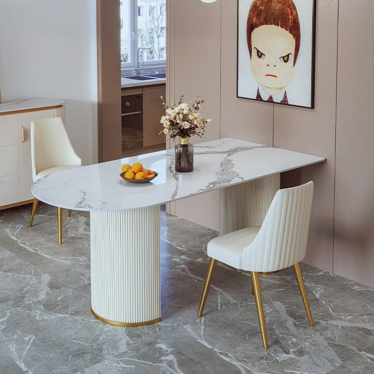 Stone Top Dining Table Modern Dining Table with Double Pedestal Base