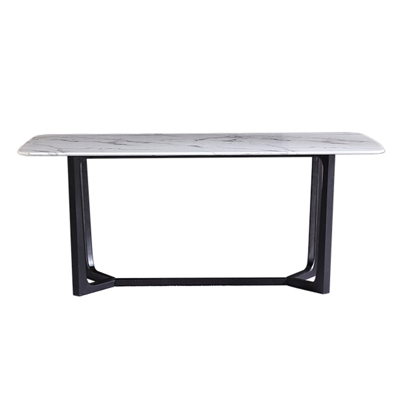 Rectangle Marble White Dining Table Industrial Trestle Base Table for Dining Room