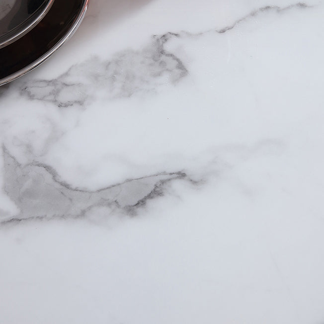 Rectangle Marble White Dining Table Industrial Trestle Base Table for Dining Room