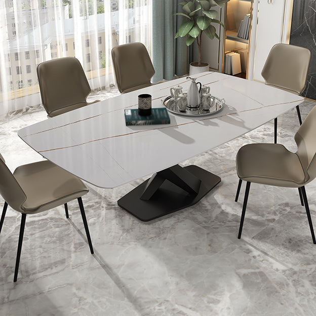 Traditional Luxury Dining Site Table Rectangle Stone Furniture with Pedestal Base
