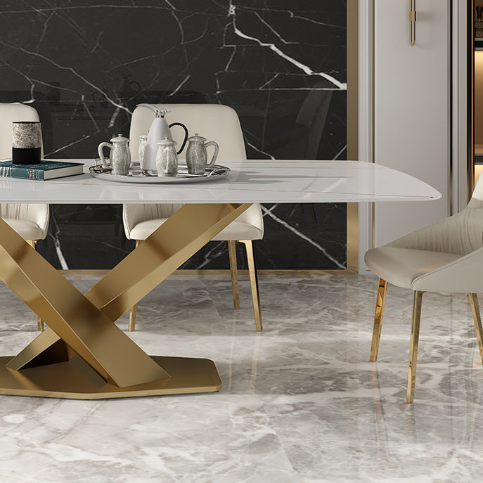Traditional Luxury Dining Site Table Rectangle Stone Furniture with Pedestal Base