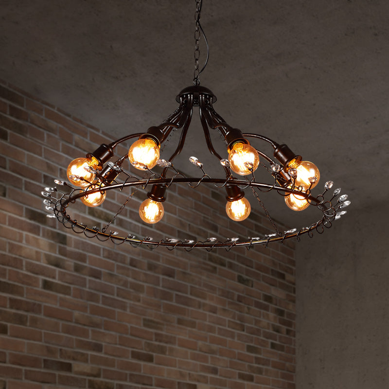 Black 8 Lights Chandelier Light Fixture Vintage Metal Radial Shape Pendant Lamp for Living Room