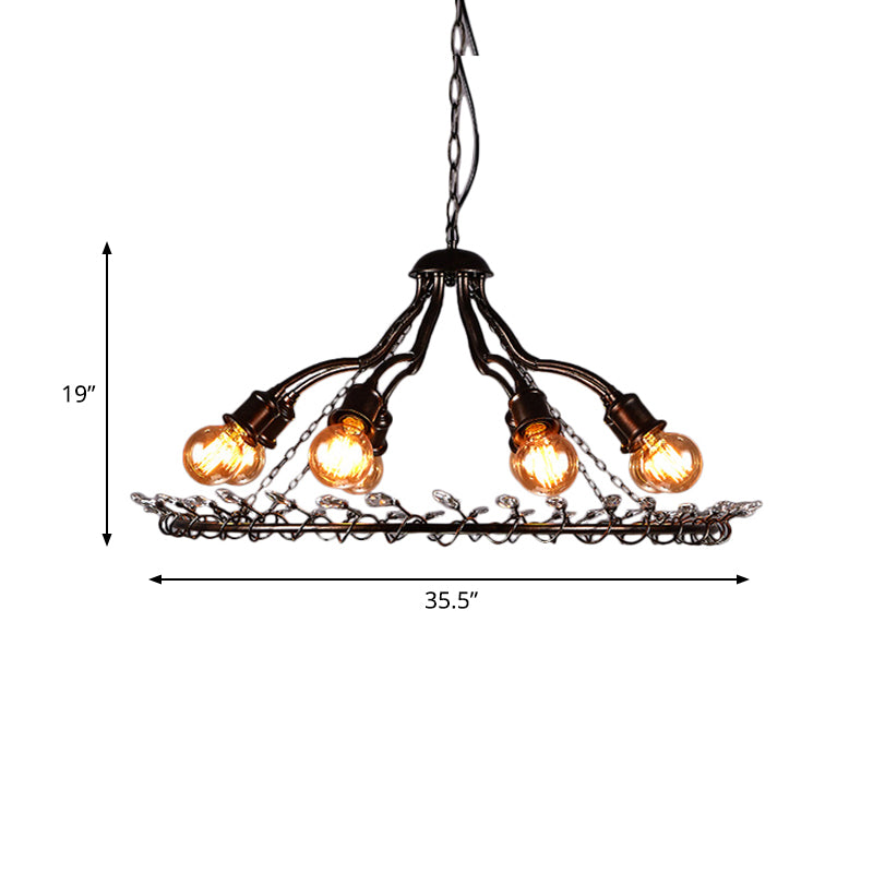 Black 8 Lights Chandelier Light Fixture Vintage Metal Radial Shape Pendant Lamp for Living Room