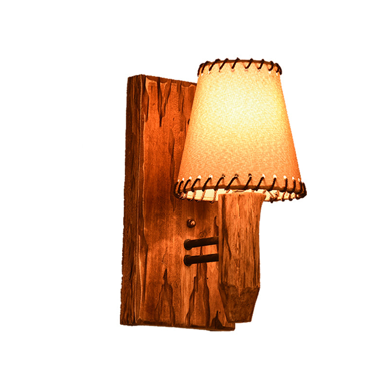 1/2-Light Tapered Wall Lamp Industrial Wood Fabric Sconce Light Fixture for Dining Room