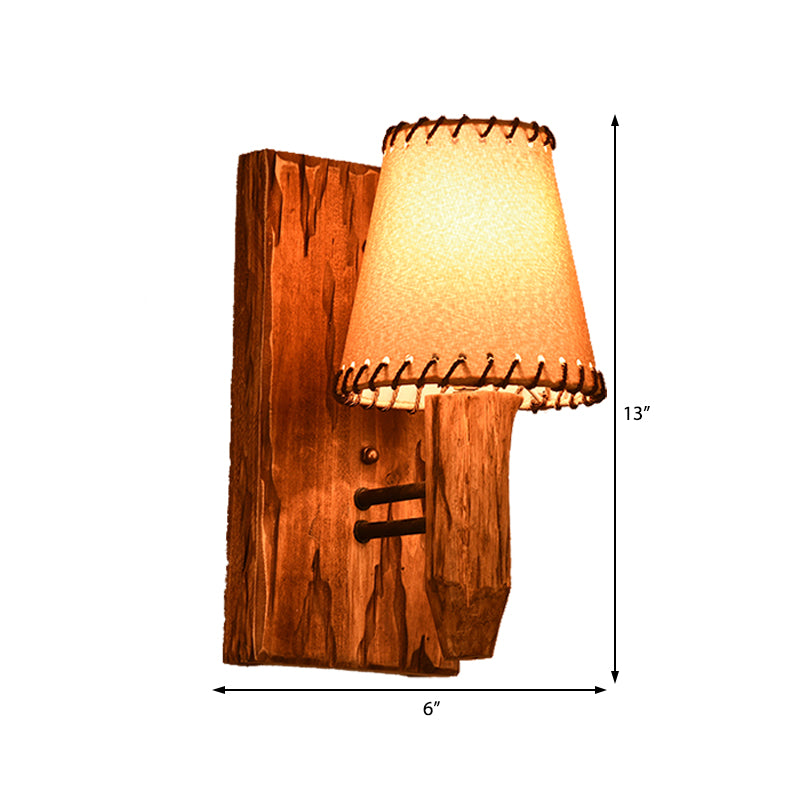 1/2-Light Tapered Wall Lamp Industrial Wood Fabric Sconce Light Fixture for Dining Room