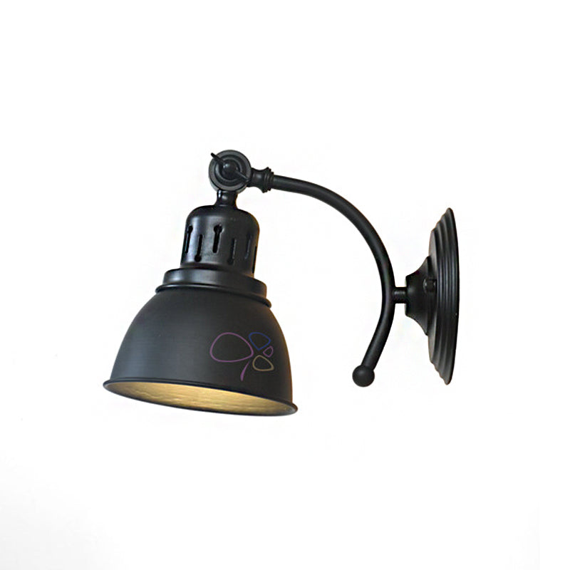 1 Bulb Dome Shade Sconce Lamp Industrial Black/Rust Metal Wall Mounted Light for Dining Room