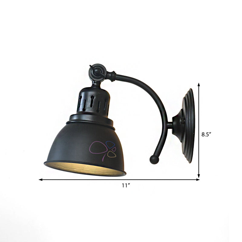1 Bulb Dome Shade Sconce Lamp Industrial Black/Rust Metal Wall Mounted Light for Dining Room