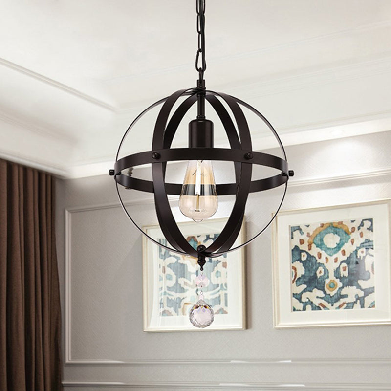 Vintage Globe Hanging Deckenleuchte 1 Lichtmetall -Anhänger Beleuchtung in Schwarz für Esszimmer