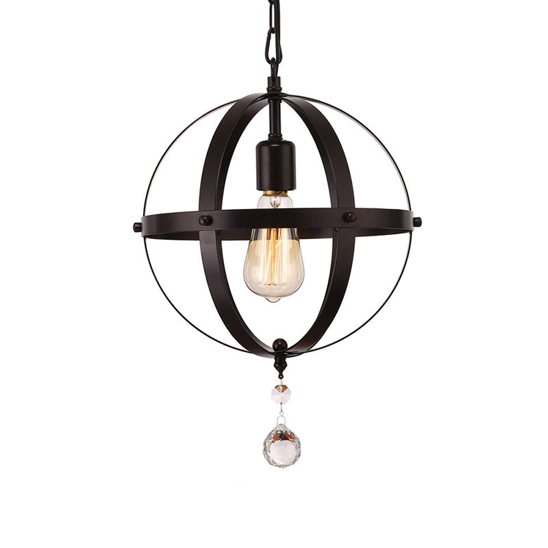 Vintage Globe Hanging Deckenleuchte 1 Lichtmetall -Anhänger Beleuchtung in Schwarz für Esszimmer