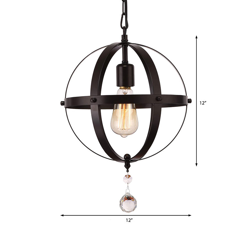 Vintage Globe Hanging Deckenleuchte 1 Lichtmetall -Anhänger Beleuchtung in Schwarz für Esszimmer