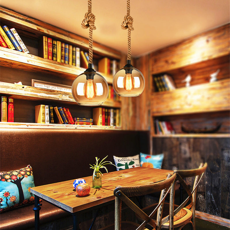 8 "/10" Wide Globe Pendelleuchte Industrie 1 Licht klares/bernsteinfarbenes Glas Hanging Lampe in Schwarz