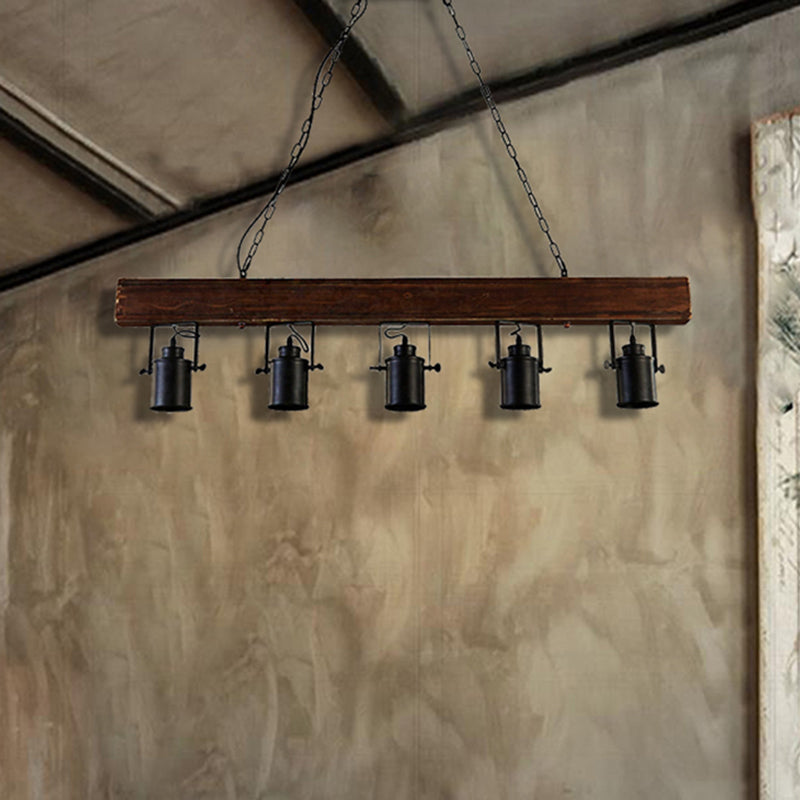 Black Cylinder Island Light Fixture Industrial Metal 5 Lights Kitchen Hanging Lamp