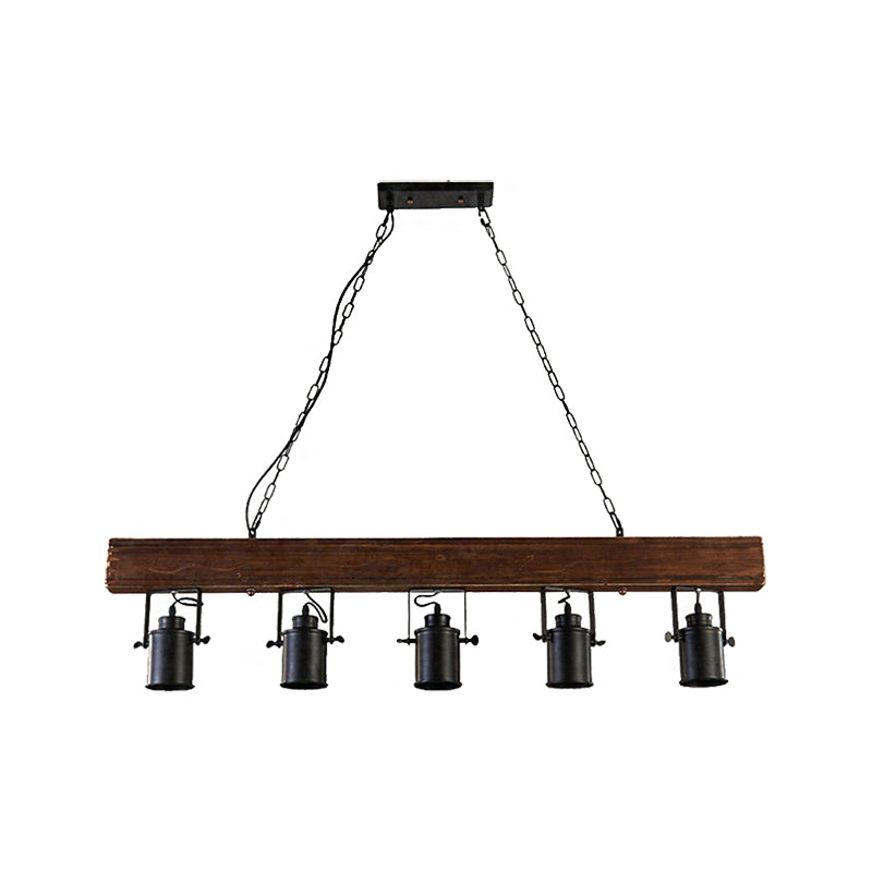 Black Cylinder Island Light Fixture Industrial Metal 5 Lights Kitchen Hanging Lamp
