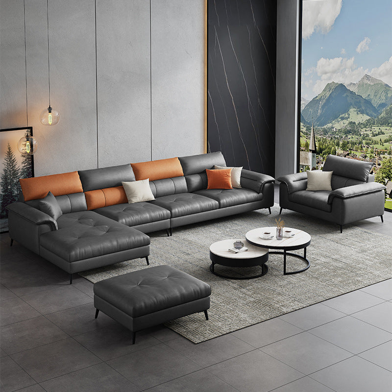 Sewn Pillow Back Sofa & Chaise 137.8" W x 70.87" D x 35.43" H Faux Leather Sofa