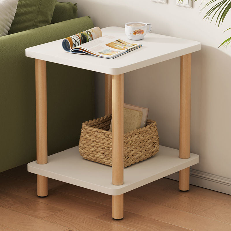 Modern Wooden Side Table Square / Rectangle White and Wood 4 - Legs Sofa Side Table
