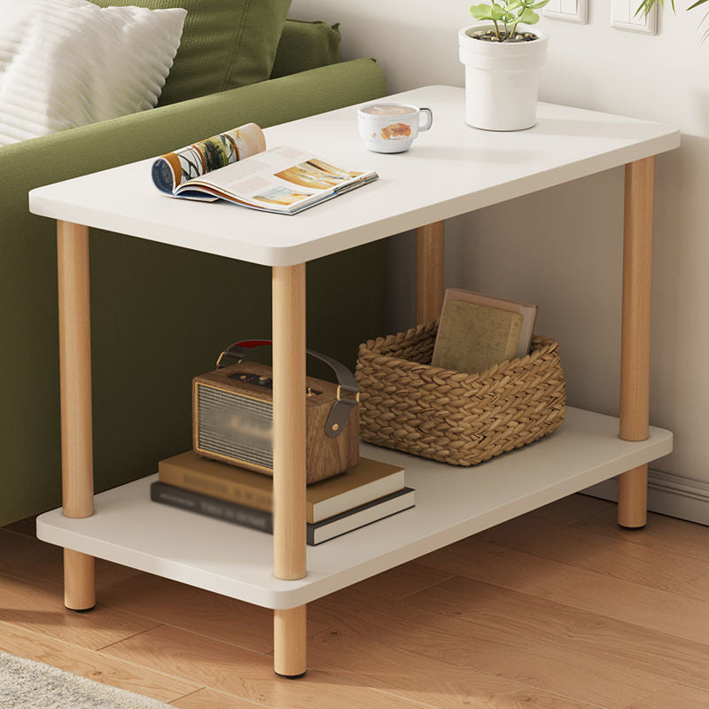 Modern Wooden Side Table Square / Rectangle White and Wood 4 - Legs Sofa Side Table