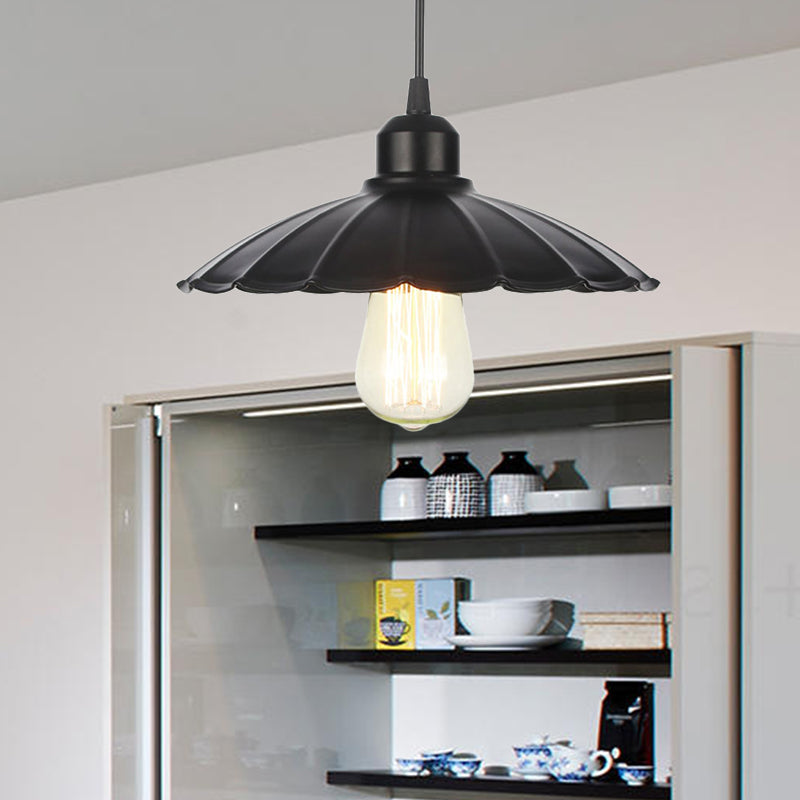 1 helles Innenheizanhänger Licht Bauernhaus Schwarz/Weiß Hanging Leuchte mit Kegel/Wellen-/breitem Flare Metallschatten