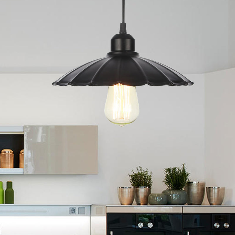 1 helles Innenheizanhänger Licht Bauernhaus Schwarz/Weiß Hanging Leuchte mit Kegel/Wellen-/breitem Flare Metallschatten