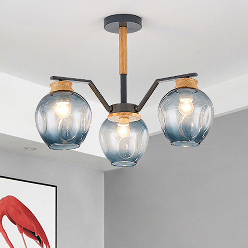 Nordic Globe Kronleuchter Anhänger Leichtes Grübchen geblasenes Glas 3/5 Lichter hängen Deckenleuchtung in Grau/Grün