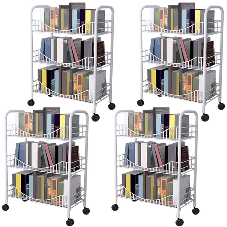 Contemporary Metal Bookshelf with Wheels Open Back Bookcase for Living Room