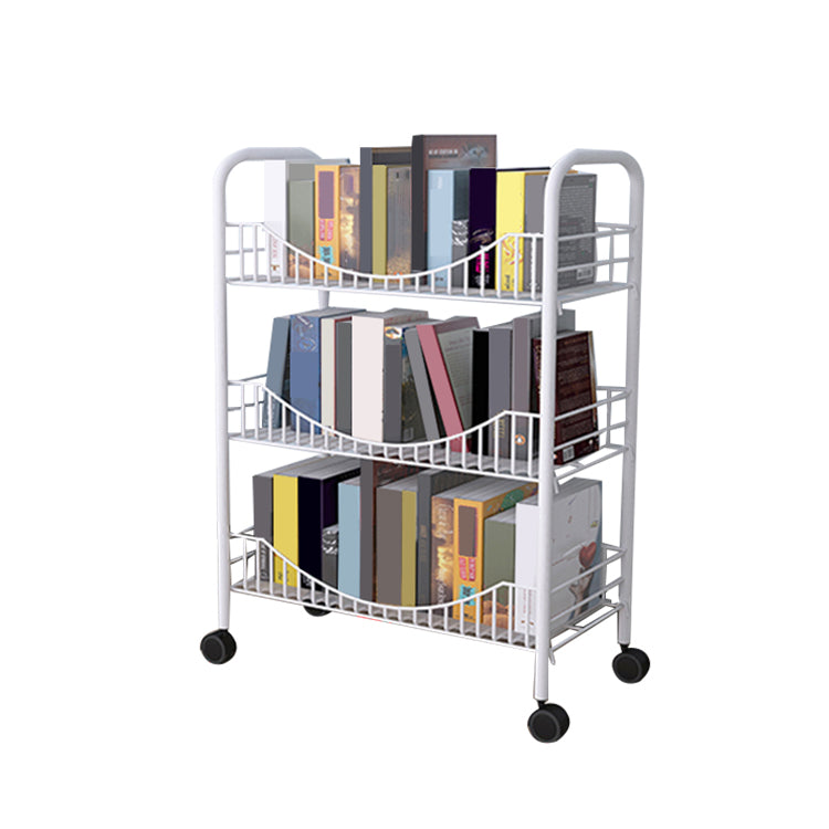 Contemporary Metal Bookshelf with Wheels Open Back Bookcase for Living Room
